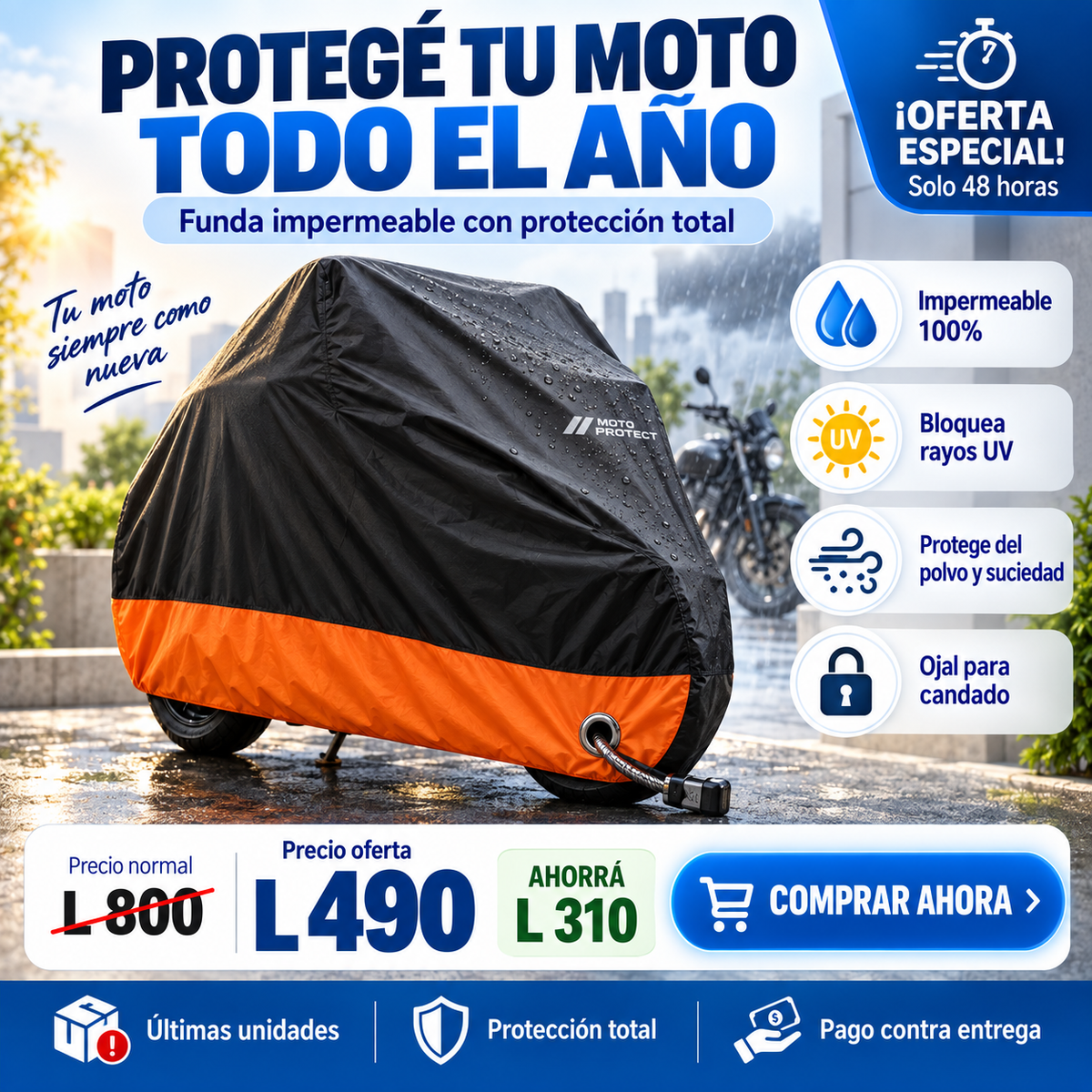 MotoShield Pro – Cobertor Impermeable Reflectante para Motocicleta amazon Certificado y con Garantia