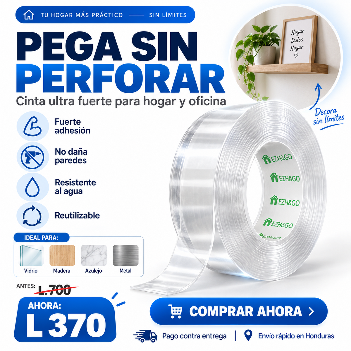 2x1 MegaHold Pro – Cinta Doble Cara Transparente Ultra Fuerte Paga uno recibe 2