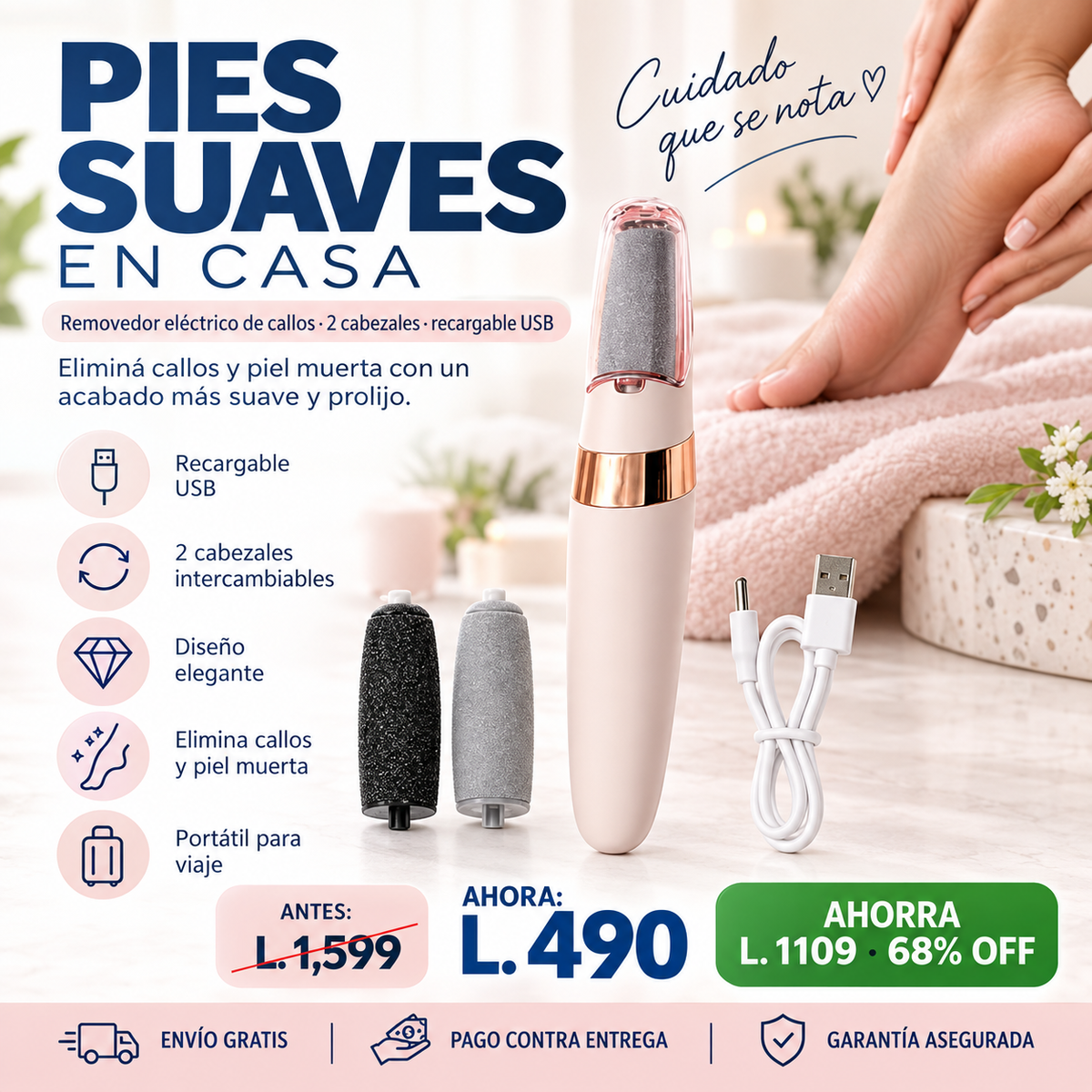 Removedor Eléctrico de Callos — ¡Pedicura Profesional en Casa sin Salón!