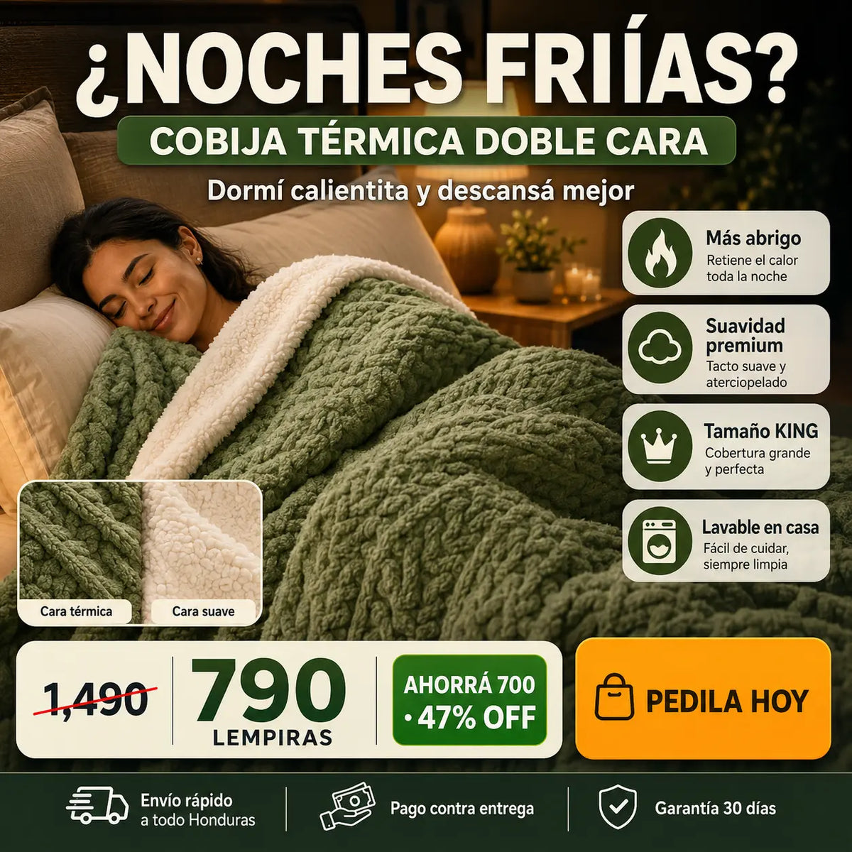 Cobija Térmica Doble Cara KING con Forro Borreguito — El Abrazo más Caliente para tu Cama
