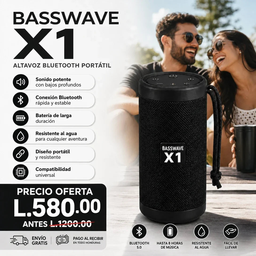 BassWave X1 – Bocina Bluetooth Portátil / Subwoofer para Exteriores
