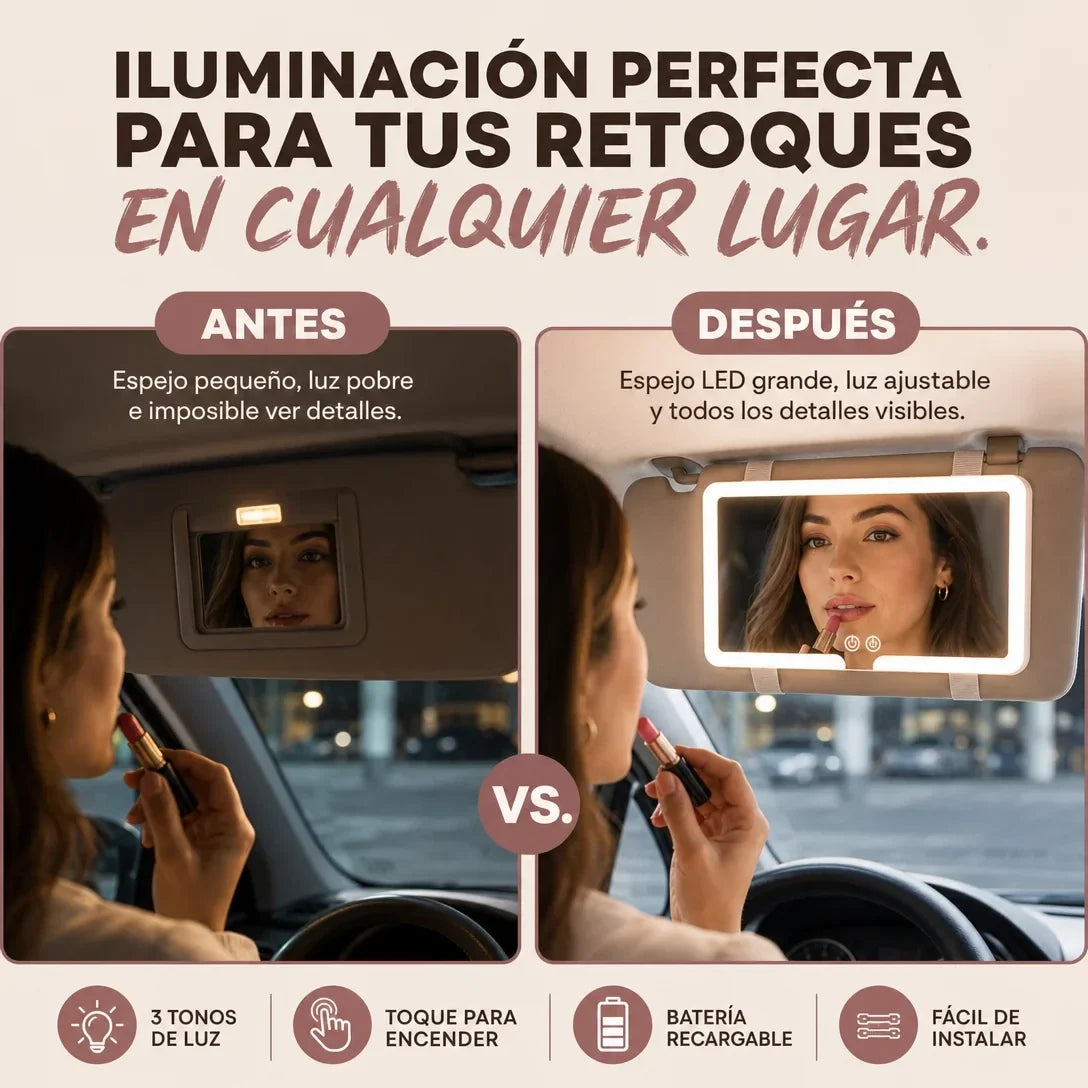 💄 Espejo LED para Visera — ¡Maquillate Perfecta en tu Carro!